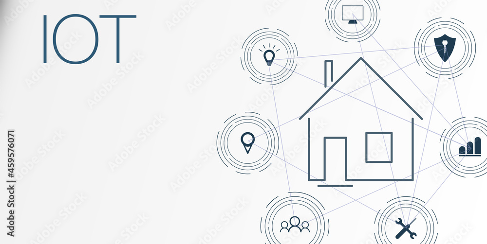 Poster internet of things (iot) and networking concept for connected devices. spider web of network connect