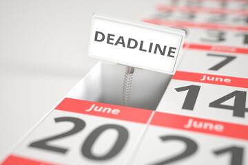 DEADLINE plate on June 13 in a calendar, 3d rendering