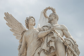 Closeup view at Roman statues in Schloss Bridge near Berlin Cathedral and Unter den Linden street...