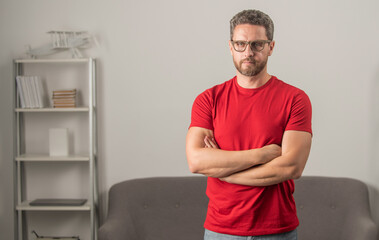 adult man in glasses feel confident crossed hands, eyecare
