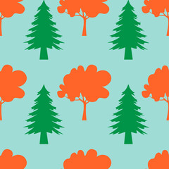 Autumn seamless pattern, forest park grove tree, illustration