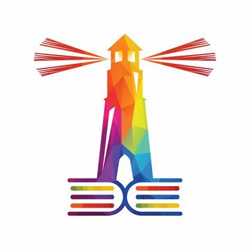 Lighthouse book vector logo design.  Historic book concept design.