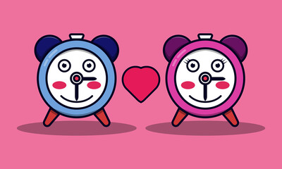 Vector illustration of cute clock mascot in love. flat design illustration