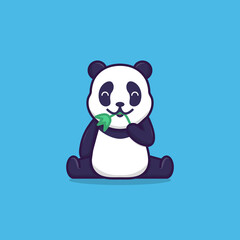 Vector illustration of cute panda eating bamboo leaves. flat design illustration