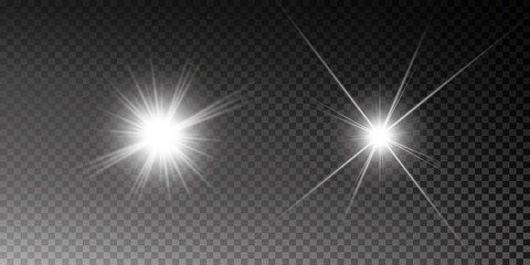 Light effect. Bright Star. Light explodes on a transparent background. Bright sun.