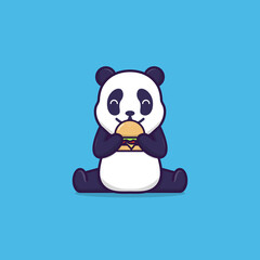 Vector illustration of cute panda eating hamburger. flat design illustration