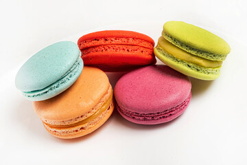 colorful macaroons on the white