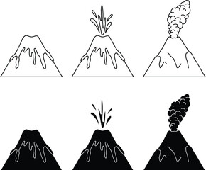 Erupting Volcano with Smoke Clipart Set © ATerra