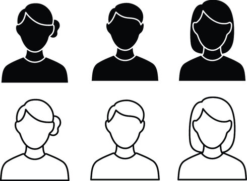 Men and Woman Profile Avatars - Outline and Silhouette
