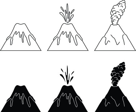 Erupting Volcano with Smoke Clipart Set