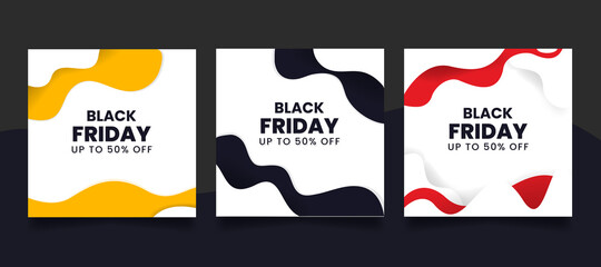 Black Friday banner template. Red 
Yellow and black abstract shape Suitable for social media post and web internet ads. Vector illustration