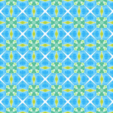 Watercolor ikat repeating tile border. Green fine