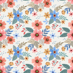 Colorful hand draw flowers seamless pattern for fabric textile wallpaper.