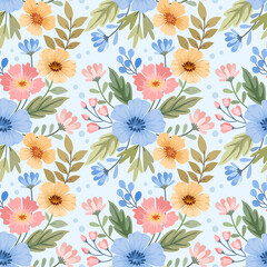 Colorful hand draw flowers seamless pattern for fabric textile wallpaper.