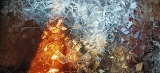 Corrugated glass with backlight. Beautiful light refraction in red, brown, yellow, orange and black...