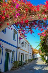 Spain, Gran Canaria, 18.09.2021: Streets of a popular tourist destination (Mogan) in Italian style 