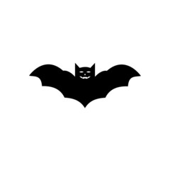 Dark silhouette of a bat with open wings. One of the Halloween holiday symbols on a white background