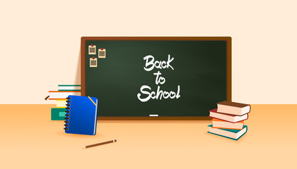back to school with blackboard and stationary vector illustration © Aidul Design