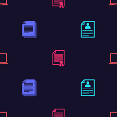 Set Resume, Document, Certificate template and Laptop on seamless pattern. Vector