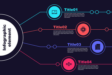 Set Mining with laptop and pickaxe, CPU mining farm, Smart contract and Blockchain technology. Business infographic template. Vector