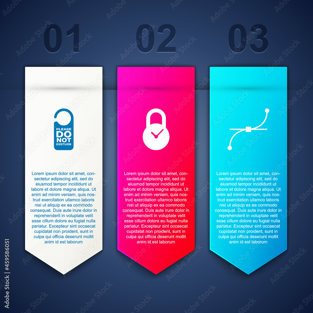 Poster set please do not disturb, padlock with clock and bezier curve. business infographic template. vecto