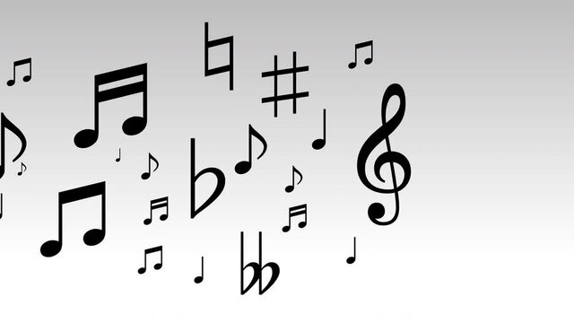 Music Notes Sign or Symbol Flowing Animation on White Background and Green Screen
