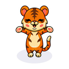 Cute baby tiger cartoon raising hands