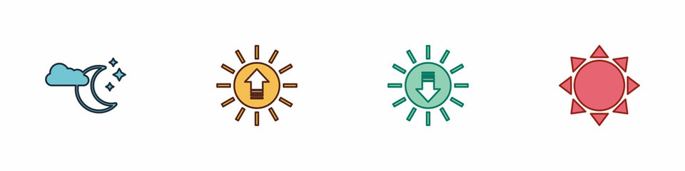 Set Cloud with moon and stars, Sunset, and icon. Vector