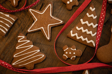 Red Ribbon In Between Gingerbread Cookies