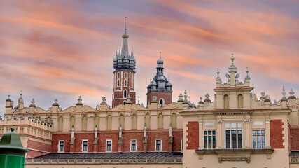 Fototapeta na wymiar The Main Market in Krakow is the most important square of the Old Town in Krakow, Poland.