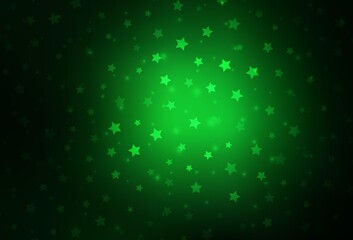 Dark Green vector template with ice snowflakes, stars.