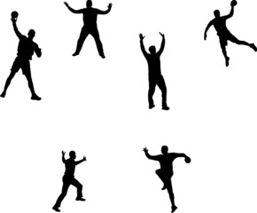 handball players and goalkeeper silhouettes