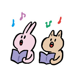Obraz na płótnie Canvas 合唱するウサギとネコのイラスト