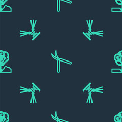 Set line Gardening handmade scissor, Automatic irrigation sprinklers and Planting tree the ground on seamless pattern. Vector