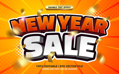 new year sale 3d cartoon comic editable text effect template style - obrazy, fototapety, plakaty