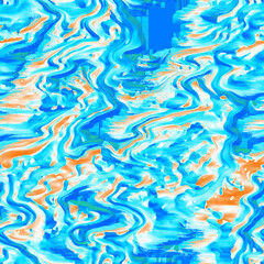 Wavy summer dip dye background. Ombre color blend for beach swimwear, trendy fashion print. Boho dripping wave digital watercolor effect. High resolution artistic seamless pattern material.