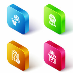 Set Isometric line Basketball ball and basket, award, Planning strategy and Sports shop basketball icon. Vector
