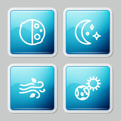 Set line Eclipse of the sun, Moon and stars, Wind and Earth globe icon. Vector