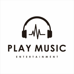 Headphones with music wave, audio max entertainment logo design template vector