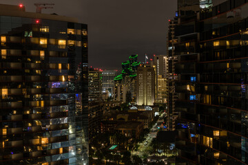 Scenic long exposure night downtown San Diego vista at night, Southern California