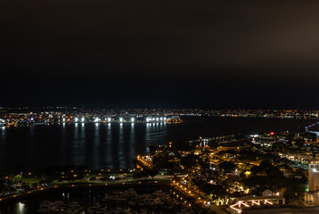 Scenic panoramic aerial San Diego Bay vista at night, Southern California