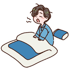 あくびをして起床する男性