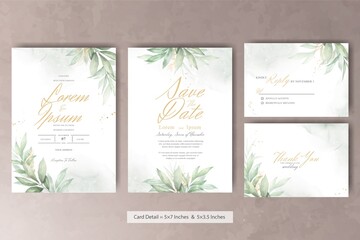 Fototapeta na wymiar Set of Elegant Watercolor Wedding Invitation Card Template with Hand Drawn Floral