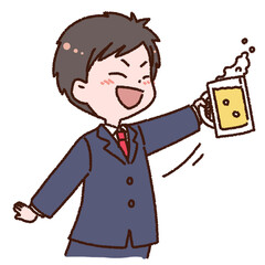 ビールで乾杯するサラリーマン男性