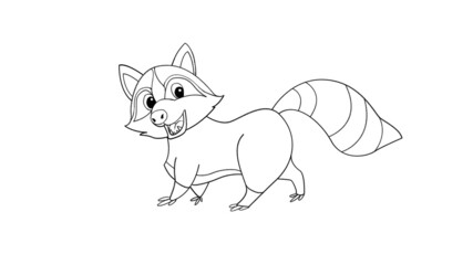 Raccoon Animal line drawing coloring templates for art class