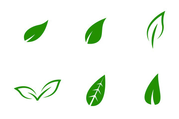 Conjunto de icono de hoja de árbol verde o planta curva. Concepto de naturaleza y verano. Ilustración vectorial
