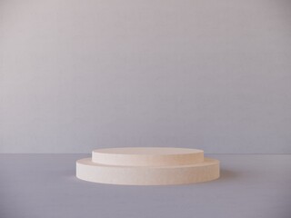 Premium podium on pastel Background for product display, Abstract geometric composition with branch and shadow on the wall, 3D render. Mock up for exhibitions.