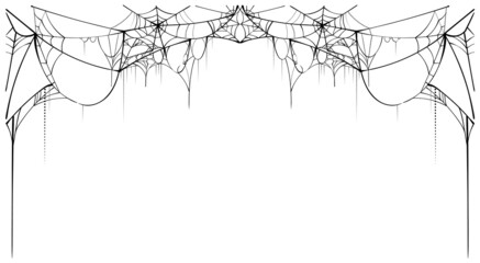 Black torn spider web on white background template card frame spiderweb for halloween