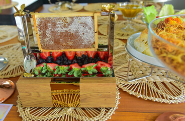 honeycomb with berries
