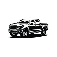 Silhouette of truck double cabin pickup in white background vector isolated